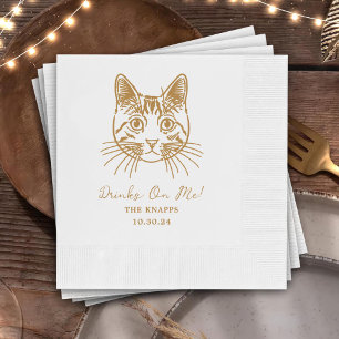 Drinks On Me Custom Cat Drawn Wedding Napkins