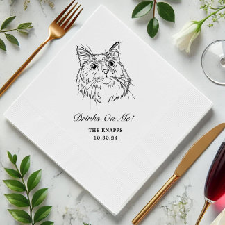 Drinks On Me Custom Cat Drawn Wedding Napkins