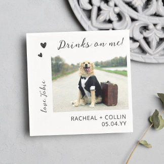 Drinks on Me Custom Pet Photo Reception Cocktail Napkins