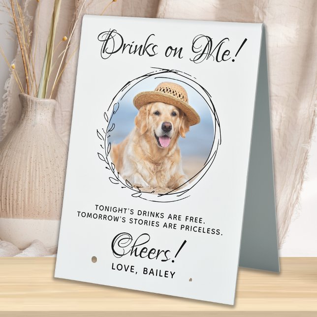 Drinks On Me Custom Photo Dog Bar Pet Wedding Table Tent (Creator Uploaded)