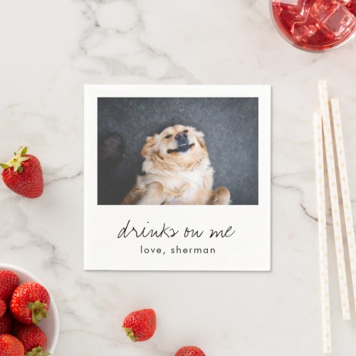 Drinks on Me Cute Fun Photo Modern Dog Wedding Napkins Drinks on Me Cute Fun Photo Modern Dog Wedding Napkins