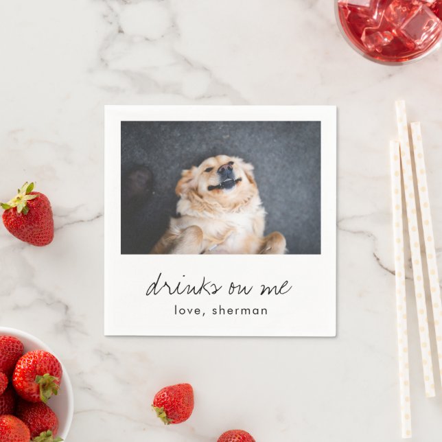 Drinks on Me Cute Fun Photo Modern Dog Wedding Napkins (Insitu)