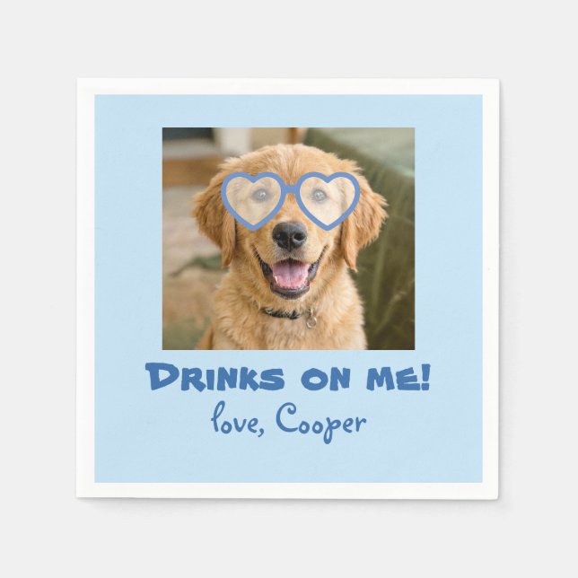 Drinks on Me Cute Fun Photo Modern Dog Wedding Napkins (Front)