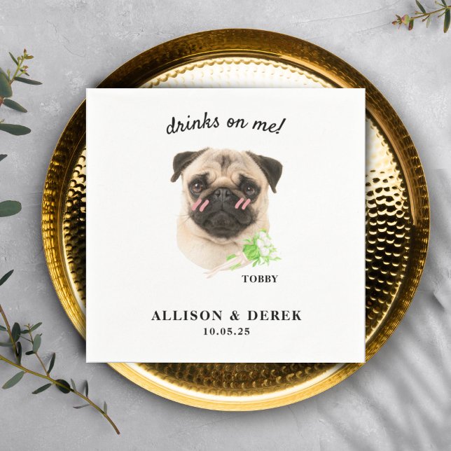 Drinks on Me Cute Template Cat Dog Photo Wedding Napkins (Creator Uploaded)