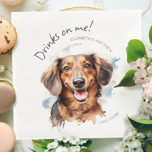 Drinks On Me Dachshund Watercolor Fun Dog Pet Paper Dinner Napkins