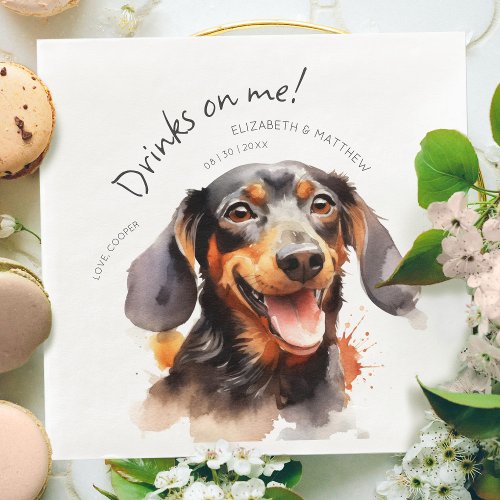 Drinks On Me Dachshund Watercolor Fun Dog Pet Paper Dinner Napkins