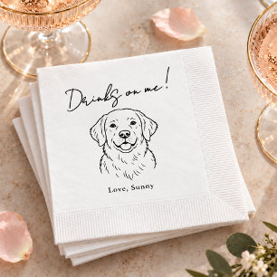 Drinks on Me Dog Line Art Wedding Cocktail Napkins