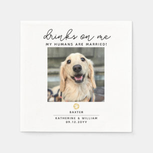 Drinks on Me Elegant Paw Print Pet Photo Wedding Napkins