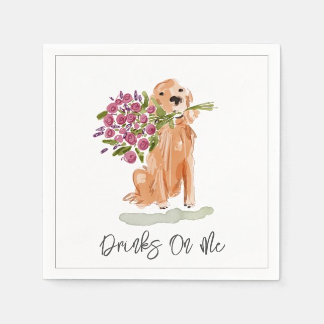 Drinks On Me Golden Retriever Dog Art Flowers Napkins (Front)