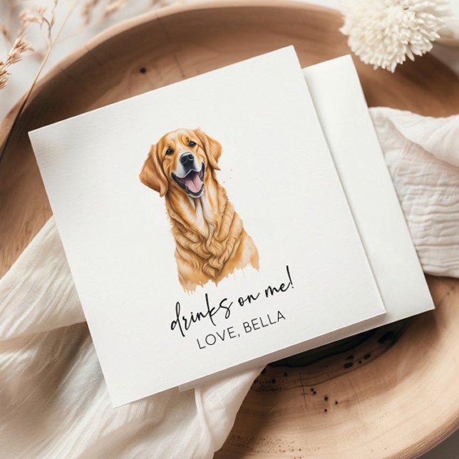 Drinks On Me! Golden Retriever Dog Pet Wedding Napkins (Creator Uploaded)