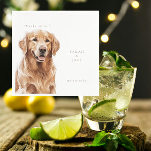 Drinks on Me Golden Retriever Pet Wedding  Napkins