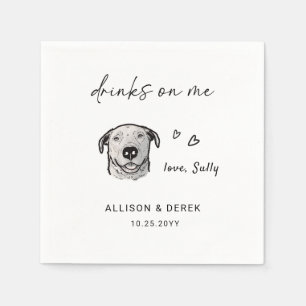 Drinks on Me Modern Cute Pet Artwork Dog Wedding Napkins