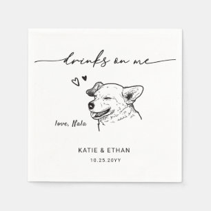 Drinks on Me Modern Cute Pet Sketch Dog Wedding Napkins
