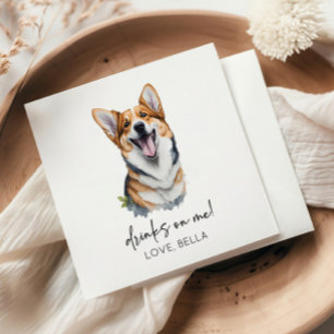 Drinks On Me! Pembroke Welsh Corgi Dog Pet Wedding Napkins