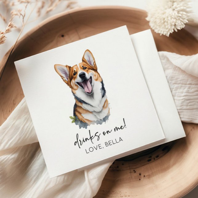 Drinks On Me! Pembroke Welsh Corgi Dog Pet Wedding Napkins (Creator Uploaded)