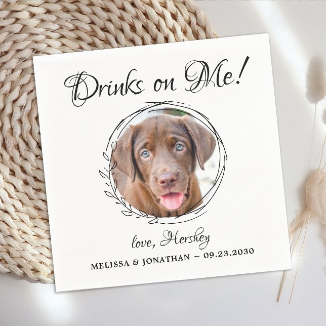 Drinks On Me Personalized Pet Photo Dog Wedding Napkins (Creator Uploaded)