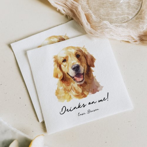 Drinks on Me Pet Golden Retriever Wedding Napkins