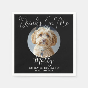 Drinks On Me Pet Photo Black And White Wedding Napkins