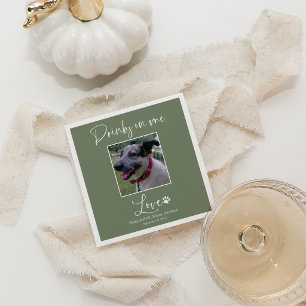 Drinks On Me Pet Photo Calligraphy Wedding Napkins