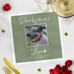 Drinks On Me Pet Photo Calligraphy Wedding  Napkins
