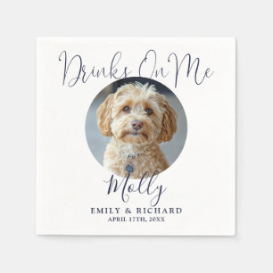 Drinks On Me Pet Photo Navy Blue Wedding Napkins