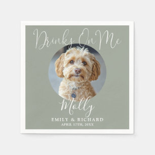 Drinks On Me Pet Photo Sage Green Wedding Napkins