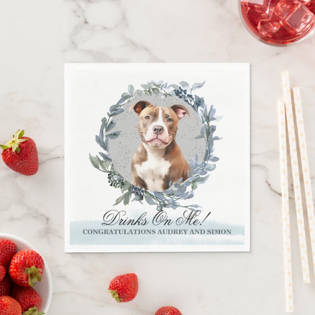 Drinks on Me! Pitbull Dog wedding pet Napkins (Insitu)