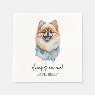 Drinks On Me! Pomeranian Dog Pet Wedding Napkins