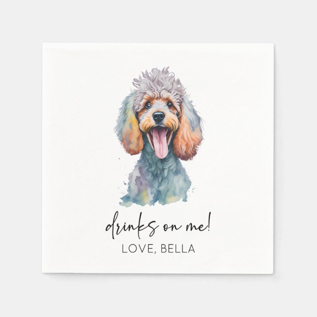 Drinks On Me! Poodle Dog Pet Wedding Napkins (Front)