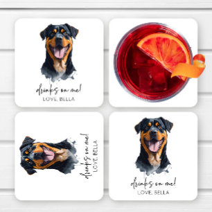 Drinks On Me! Rottweiler Dog Pet Wedding Square Paper Coaster