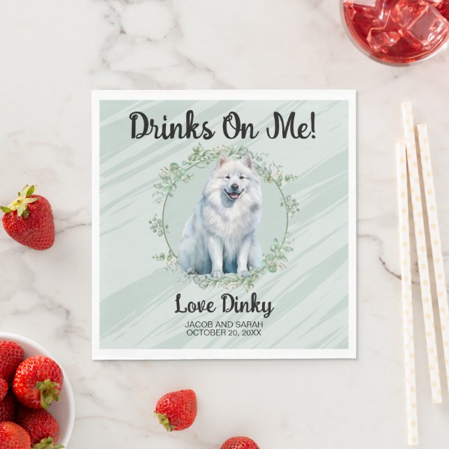 Drinks On Me! Samoyed Dog Photo Wedding Napkins (Insitu)