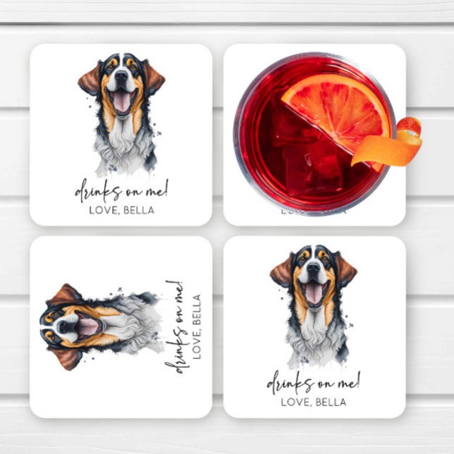 Drinks On Me! Sarabi Dog Pet Wedding Square Paper Coaster (Creator Uploaded)