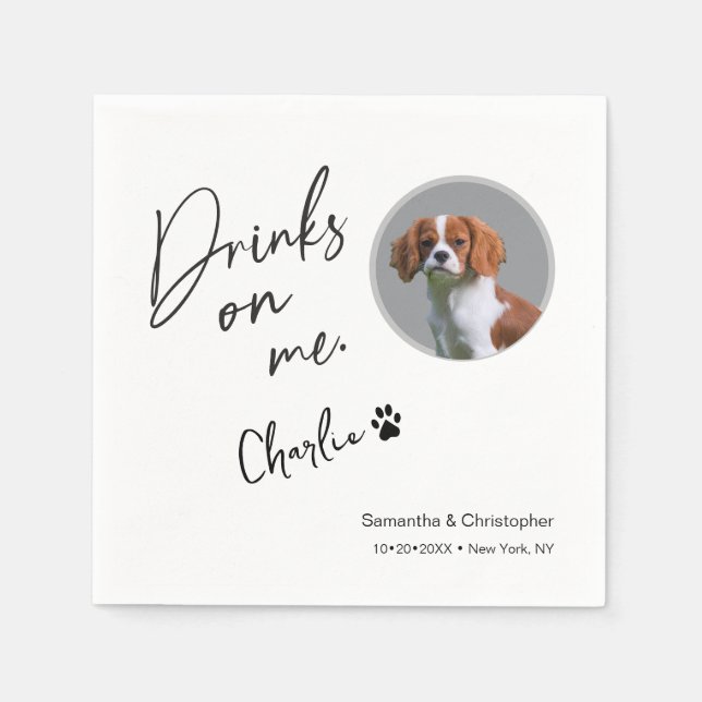 Drinks on Me Script Custom Photo Fun Wedding Napkins (Front)