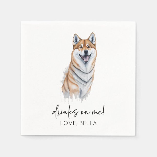 Drinks On Me! Shiba Inu Dog Pet Wedding Napkins (Front)