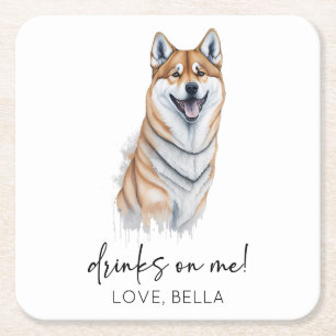 Drinks On Me! Shiba Inu Dog Pet Wedding Square Paper Coaster