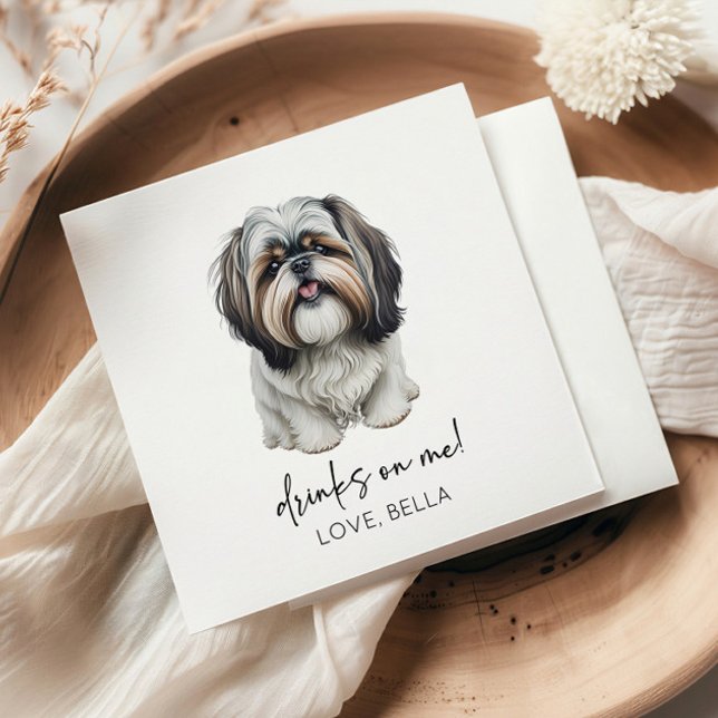 Drinks On Me! Shih Tzu Dog Pet Wedding Napkins (Creator Uploaded)