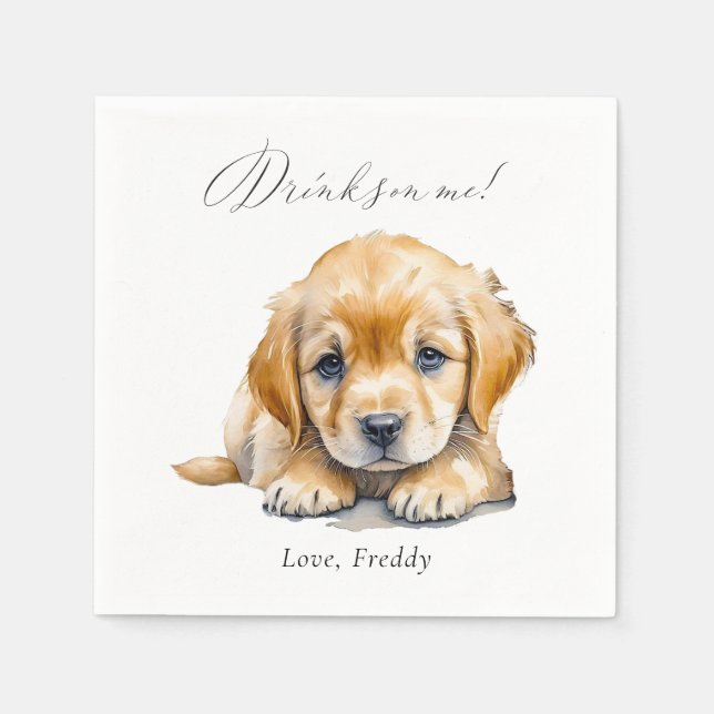 Drinks On Me Simple Cute Photo Fun Pet Dog Wedding Napkins (Front)