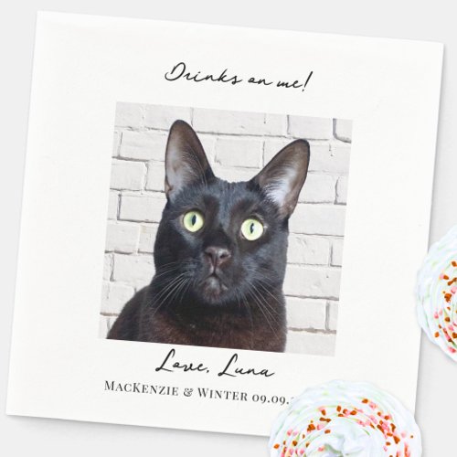 Drinks on Me Wedding Pet Photo Napkins