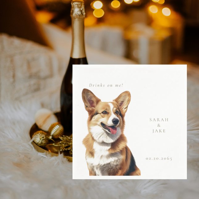 Drinks on Me Welsh Corgi Pet Wedding  Napkins (Creator Uploaded)