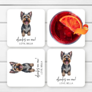 Drinks On Me! Yorkshire Terrier Yorkie Dog Wedding Square Paper Coaster