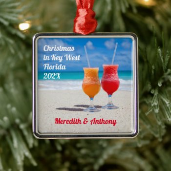 Drinks On The Beach Vacation Memory Metal Ornament by holiday_store at Zazzle