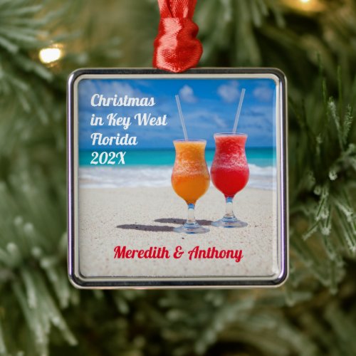 Drinks on the Beach Vacation Memory Metal Ornament