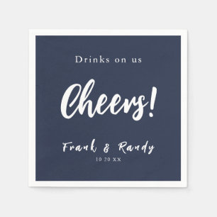 Drinks On Us Cheers Simple Navy Blue Wedding Napkins