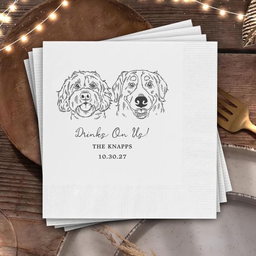Drinks On Us Custom Dog Drawn Wedding Napkins