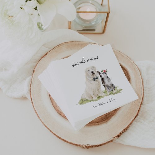 Drinks On Us  Cute Pet Dog Wedding Napkins