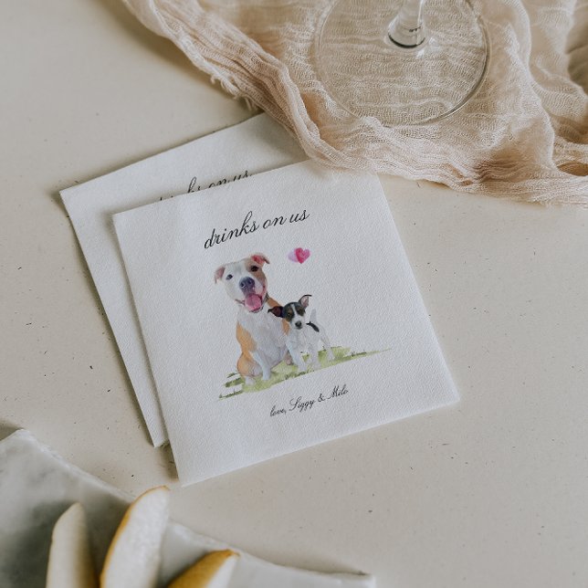 Drinks On Us | Cute Pet Dog Wedding Napkins (Creator Uploaded)