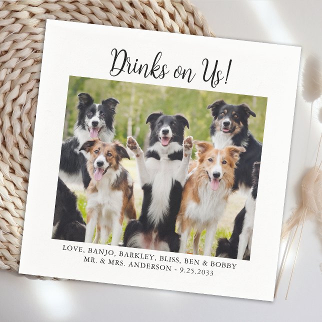 Drinks on Us Cute Template Cat Dog Photo Wedding Napkins (Creator Uploaded)