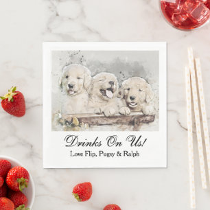Drinks on Us Cute Wedding Photo Napkins