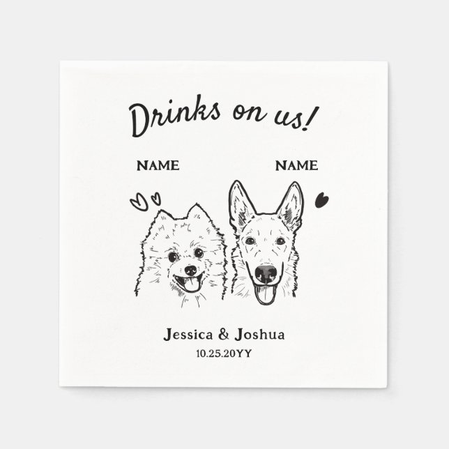 Drinks On Us Dog Wedding Cocktail Napkins (Front)