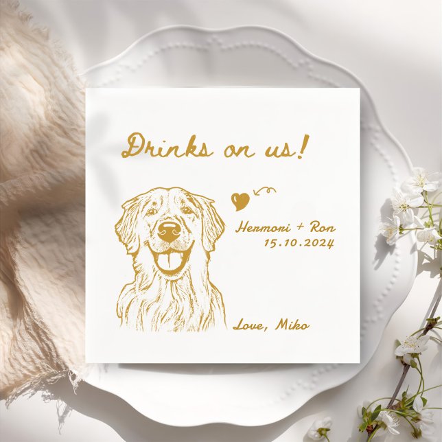 Drinks On Us Minimalist Funny Dog Simple Wedding Napkins (Creator Uploaded)